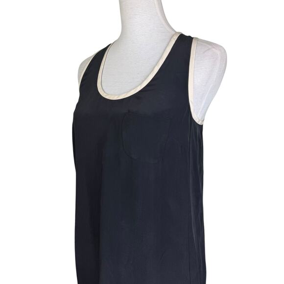 Joie NWT Peri Caviar Black 100% Silk White Trim Racerback Sleeveless Mini Dress - Picture 4 of 11